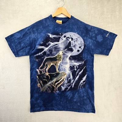 Vintage The Mountain Wolf Howling Moon Shirt Mens Large Blue 2002 Y2K Nature 