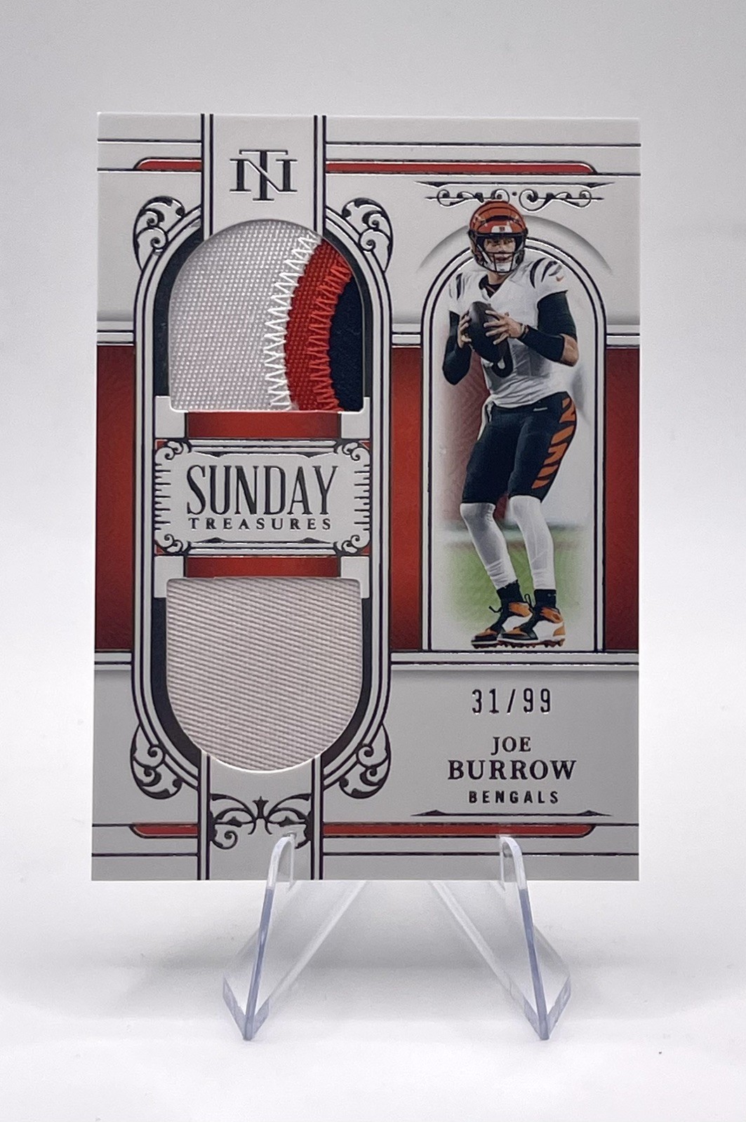 2025 national treasures joe burrow sunday treasures dual patch 31/99 bengals