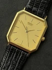 Vtg New 1986 SEIKO Tank Slim (5mm) Men's 36mm Quartz Watch Gold Case Dial Black