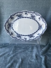 Blue On White Oval Ironstone Platter Flow Blue? Transferware No Back Stamp 12