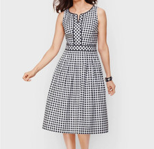 NWT ~ Talbots Cotton Sleeveless Fit & Flare Dress Navy & White Gingham ~ Size 12