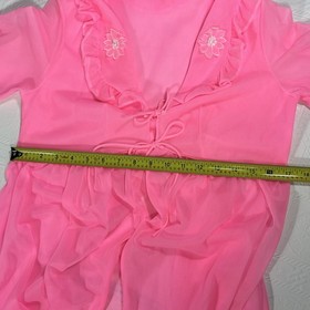 Vintage 60s Bubblegum Pink Long Peignoir Robe Empire Waist Chiffon Lingerie Med