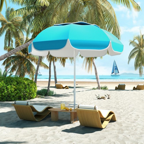 Outsunny Beach Umbrella, Blue, Refurbished - Picture 2 of 11