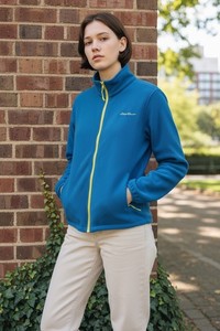 Eddie Bauer Kids XL 16 Blue Fleece Full Zip Jacket Yellow Trim Unisex