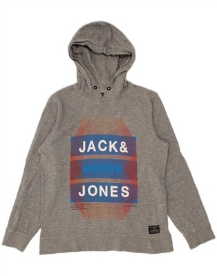 JACK & JONES Herren Grafik Hoodie Pullover Large Grau Baumwolle BU08