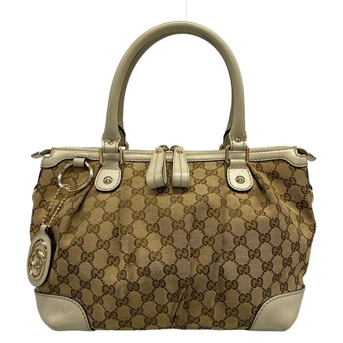GUCCI Handbag Sukey GG Pattern 247902 Beige Dark Brown x Gray Beige Leather