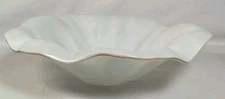 Vtg Art Glass Centerpiece Bowl White Flower Wave Annieglass Modern Gold 12"