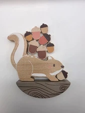 Wooden Squirrel Balancing Stacking Game Montessori Toy Acorns Fine Motor Skills