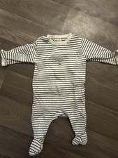 Petit Bateau grenouillère bébé coton rayée blanc/bleu 1 mois intégrés