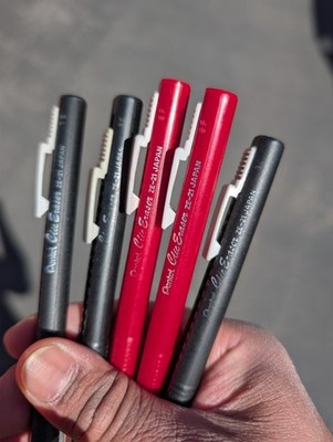 Vintage Lot Of 5 Pentel ZE-21 Clic Erasers Made In Japan Black And Red