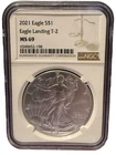 2021 American Silver Eagle 2021 Silver MS 69 NGC Eagle Landing T-2 Brown Label