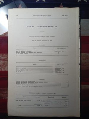 1906 Report of the ROCKHILL TELEGRAPH COMPANY Huntington County Pennsylvania PA