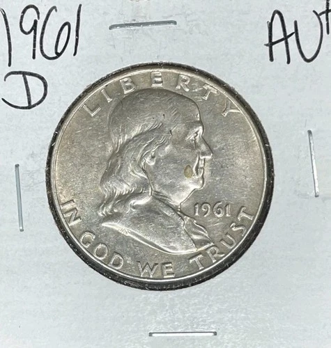 1961-D  FRANKLIN SILVER HALF DOLLAR ~ AU + ~ NICE COIN ~ 90% SILVER