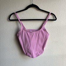 Colsie Pink Casual Corset Ribbed Mesh Top Size M