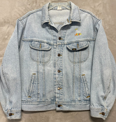 VTG Lee Denim Jacket Men's Large Light Wash Trucker USA Made Enjoy Five Alive