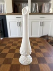 Vintage Fenton White Milk Glass Hobnail Floral Swung Bud Vase MCM