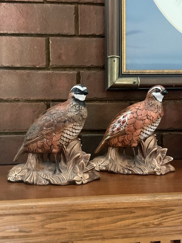 Vintage Holland Mold Quail Ceramic Hand Painted MCM Game Bird Figurines Signed