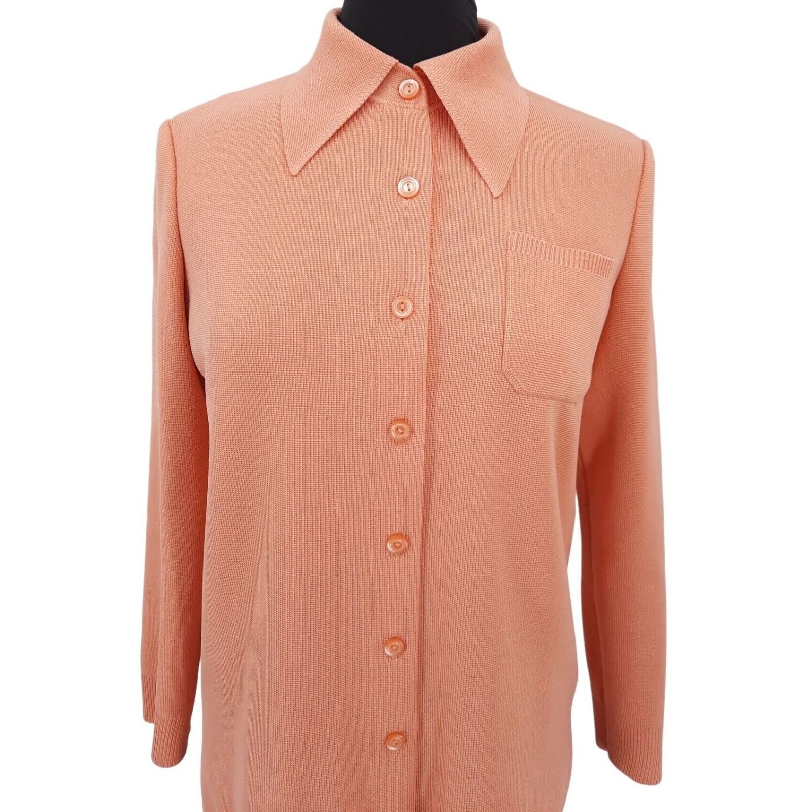 VTG 70s Peach Orange Knit Button Front Shacket Sh… - image 6
