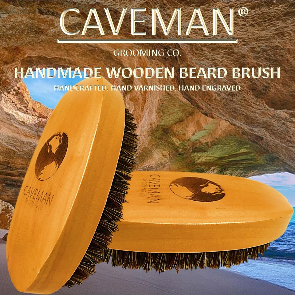 Handcrafted Natural Fine Tooth Wooden Beard Comb + Beard Brush by Caveman - Image 3 of 3