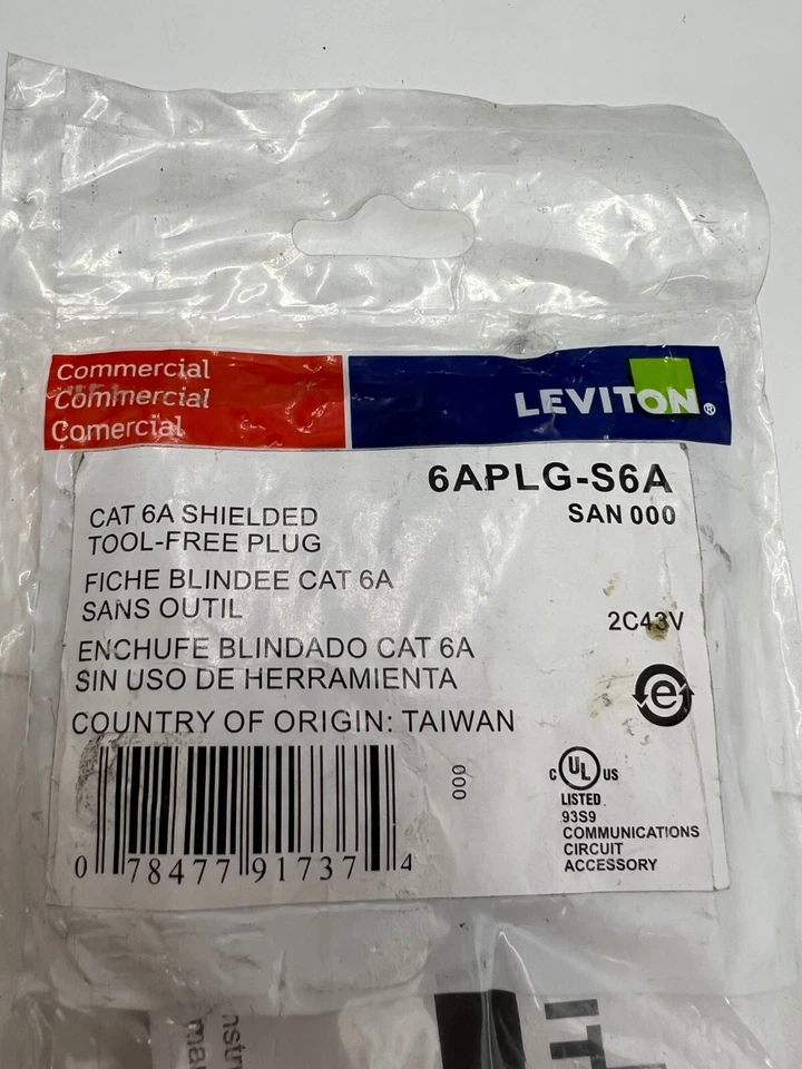 Подлинный Leviton CAT 6A экранированный универсальный безинструментальный штекер 6APLG-S6A - Изображение 2 из 4