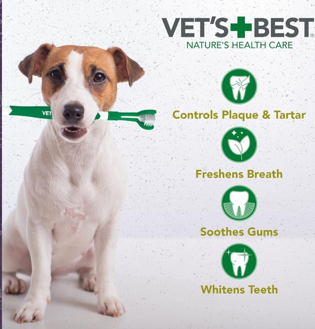 Vet's Best Dog Toothbrush & Toothpaste Kit Natural Ingredients Reduce