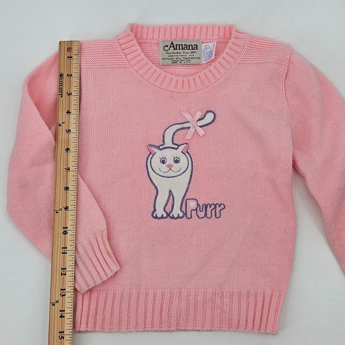 Vintage Amana Woolen Mills Wool Kitty Cat Sweater Size 4 4/5 Pink PURR VTG - Picture 8 of 15