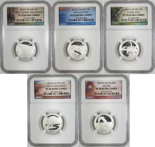 2014 S Silver 25C National Treasures Quarter 5x Coin Set NGC PF70 #2