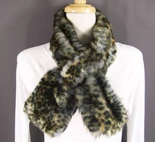 Grey Brown faux fur scarf neck wrap warmer muffler collar pull through cheetah 