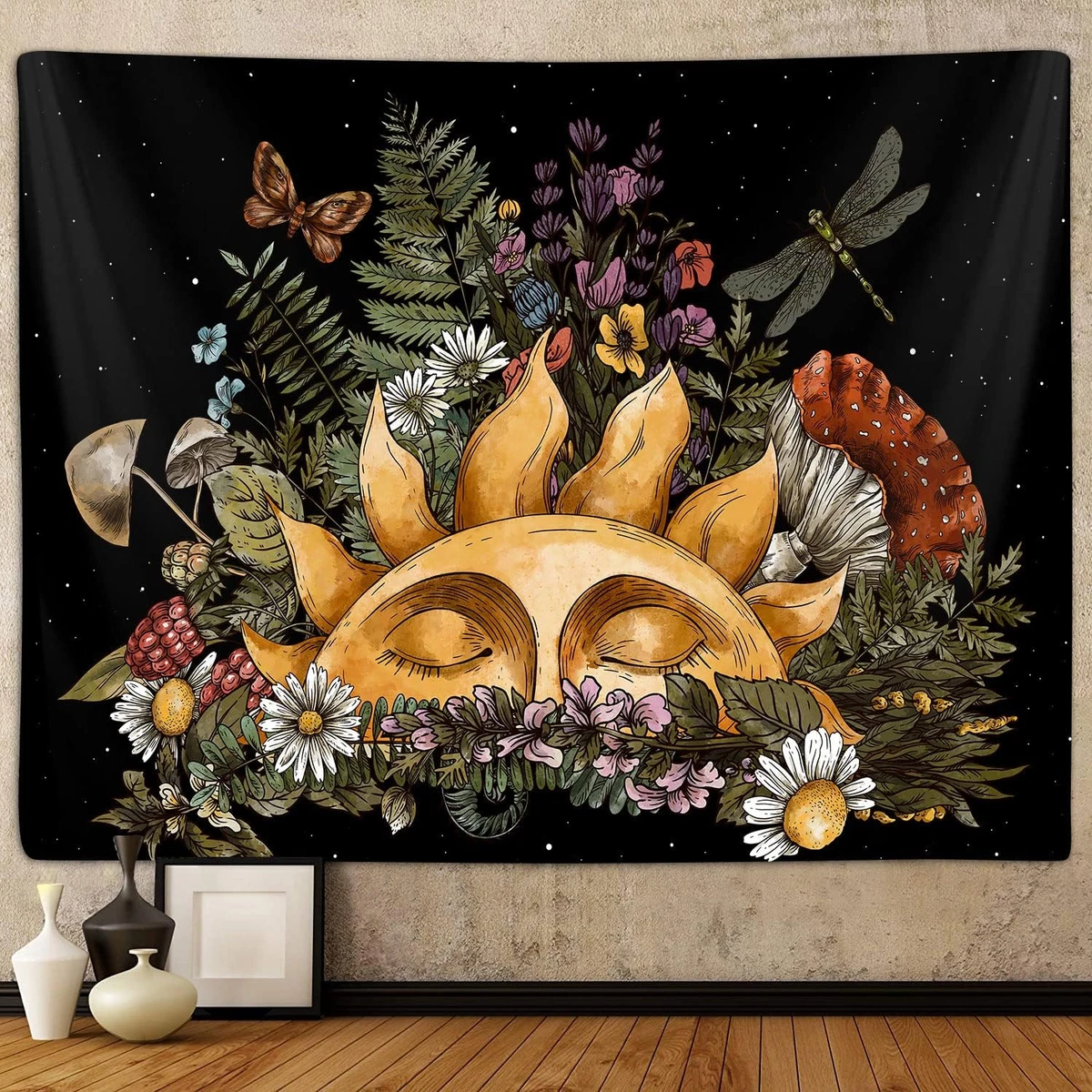 BOHEMIAN ART SUN TAPESTRY TRIPPY VINTAGE SUN AND MOON HIPPIE WALL