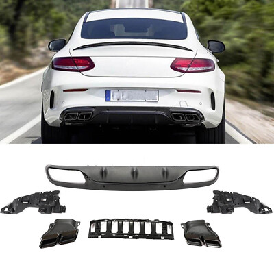für Mercedes W205 C205 A205 AMG Line Heckdiffusor Auspuffblende SCHWARZ C 63