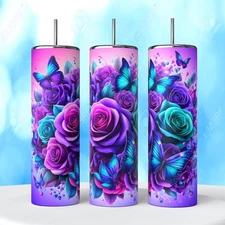 Purple roses butterflies 20 oz Tumbler coffee Cup sublimated gift Mother’s Day
