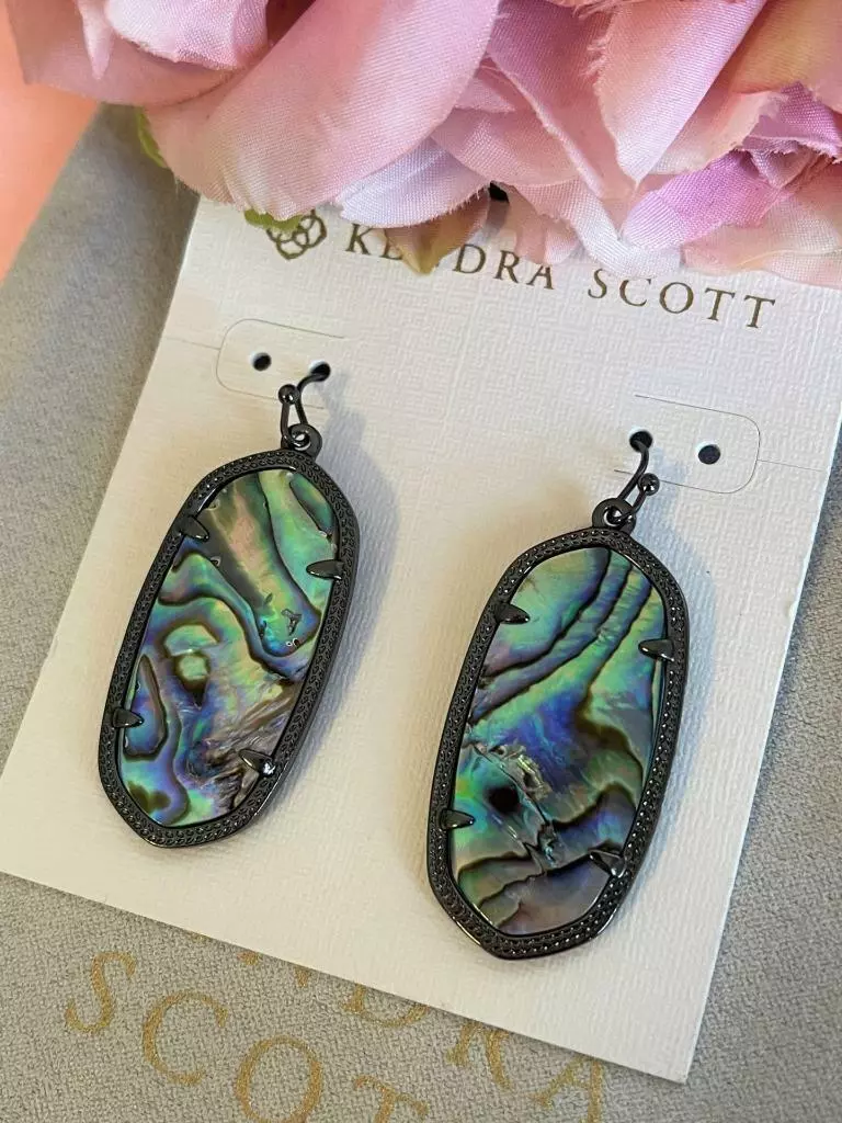 Kendra Scott ELLE Abalone Gunmetal Oval Drop Earrings NWT Last