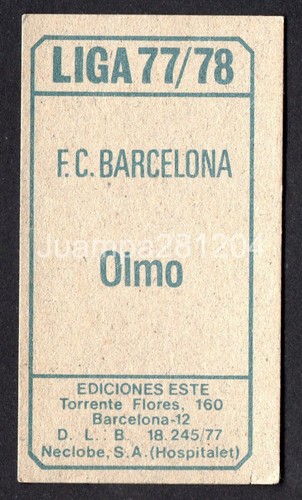 OLMO - FC BARCELONA 1977-78 CROMO LA LIGA ESTE 77/78 PANINI NUNCA PEGADO - Imagen 2 de 3