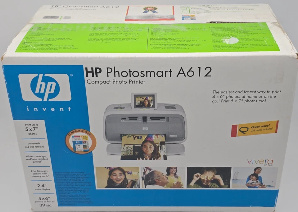 HP Photosmart A612 Portable Inkjet Photo Printer 2.4" LCD BRAND NEW - Image 2 of 4