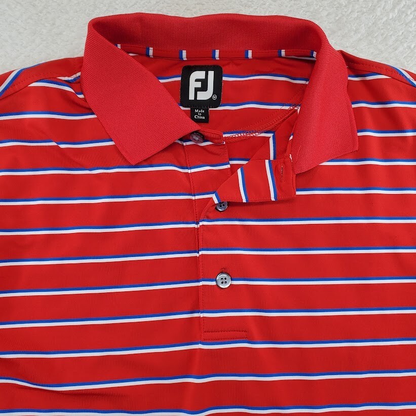 Footjoy Red White Blue Stripe FJ Mens Polo Shirt Golf Performance Stretch