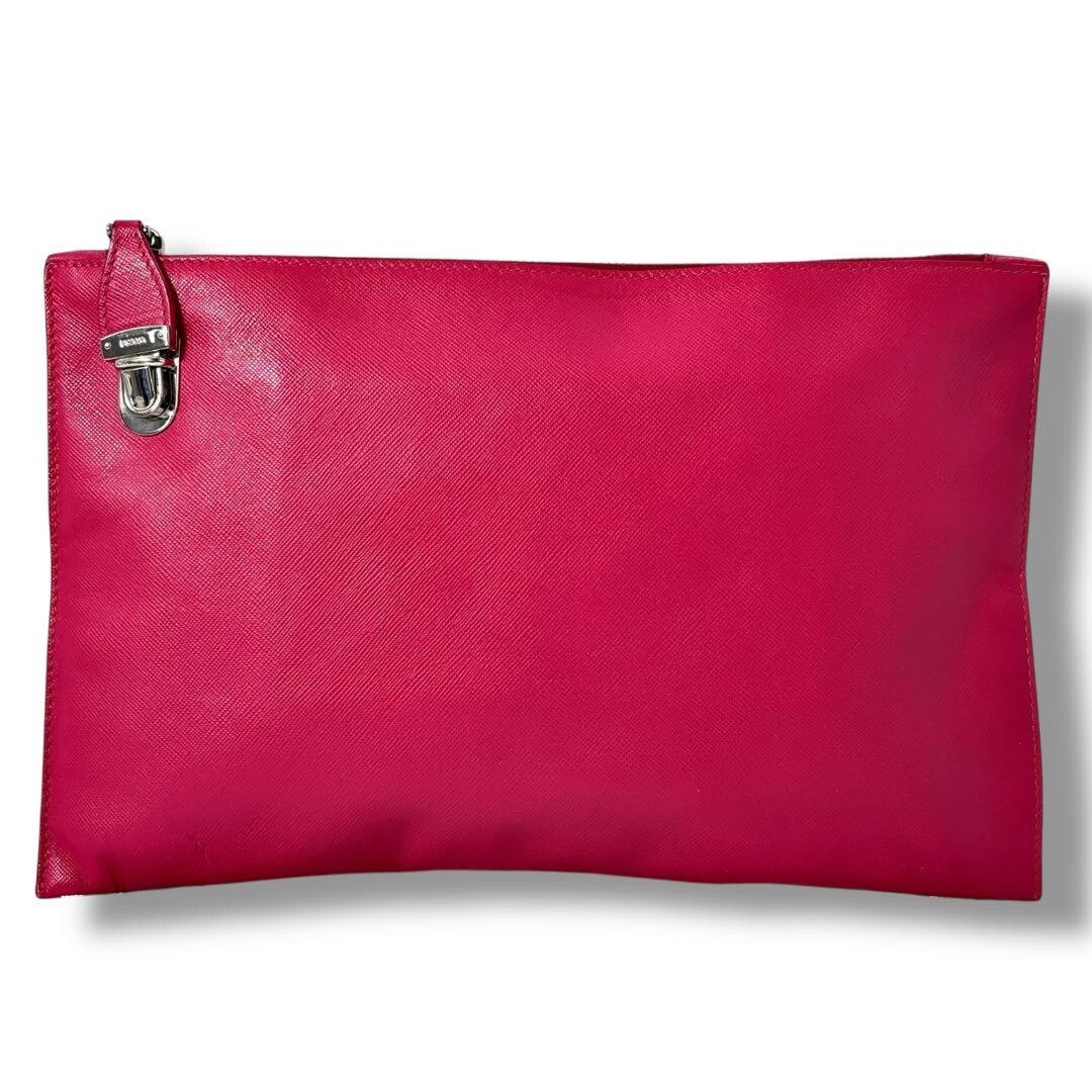 PRADA Clutch Bag Accessory Pouch Saffiano Leather Pink Used