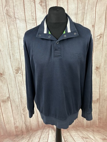 Hugo Boss Sweat Mens XL 1/4 Button Snap Jumper Sweater Navy Blue - Picture 3 of 24