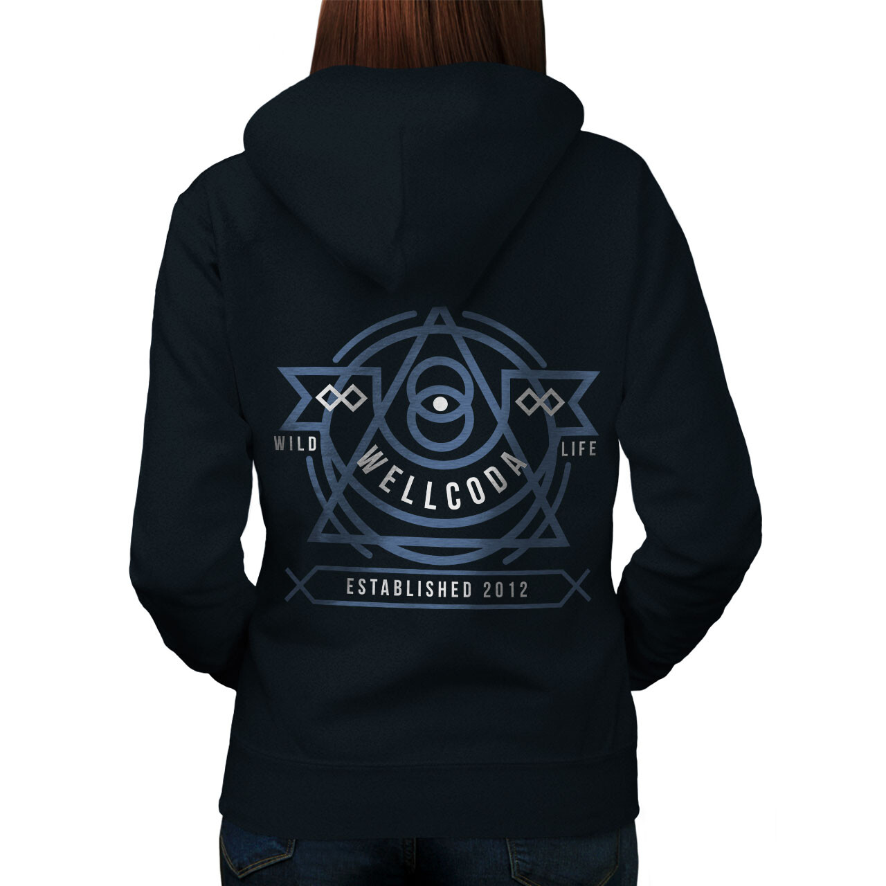 Wellcoda Wild Life Triangle Womens Hoodie Back