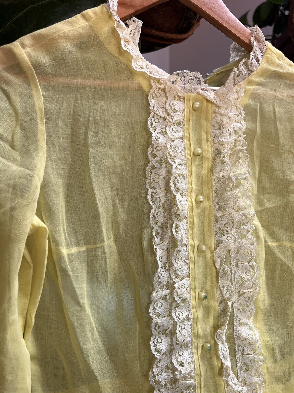 Vintage 70’s Yellow  & Lace Sheer Maxi Dress. Med… - image 3