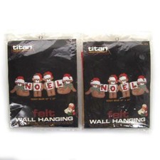 Vtg 1983 Titan Needlecraft Teddy Bears Noel Felt Wall Hanging Kit 272 Lot of 2