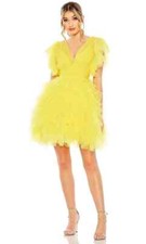Mac Duggal Women's Ruffled Flutter Sleeve Cocktail Dress Yellow Sz 10 20505 $598