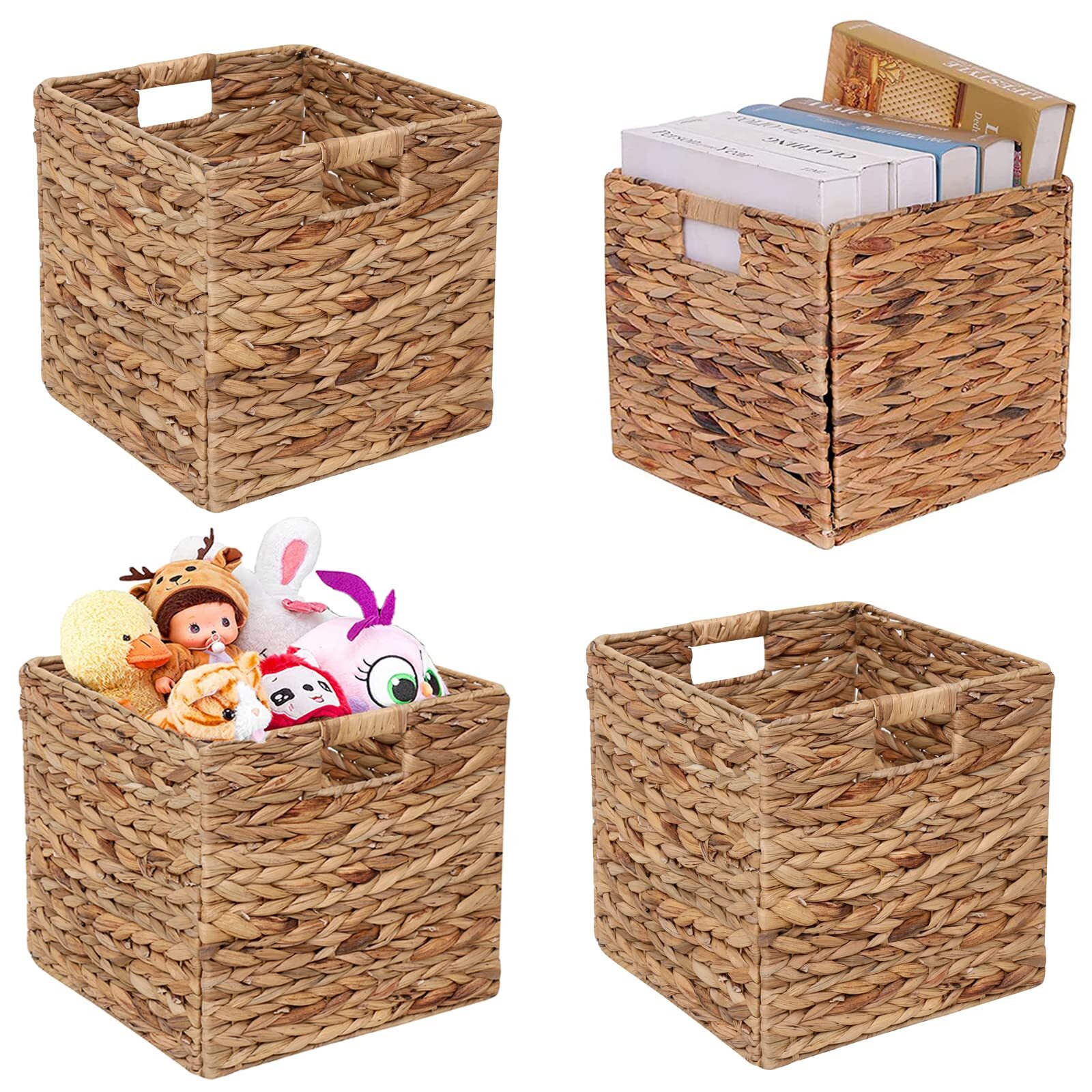 Storage Baskets Wicker Cube Baskets Foldable Handwoven Water Hyacinth Laundry...-image