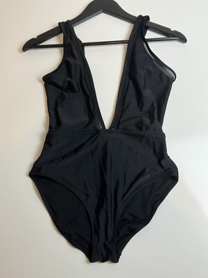 Missguided Black V Neck One Piece Swimsuit Size