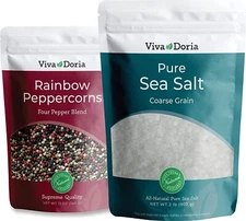 Viva Doria Rainbow Peppercorns, 12 oz & Pure Sea Salt, Coarse Grain, 2 lb