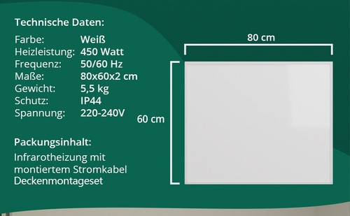 Ecowelle Deckenheizung Infrarotheizung 300-1400W Smart Thermostat APP - Bild 14 von 67