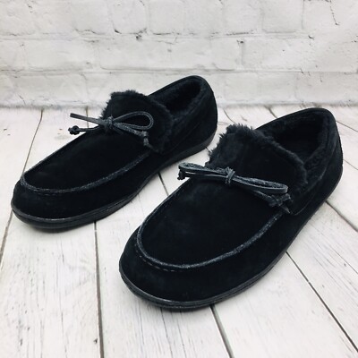 Vionic 566 Adler Loafer Slipper Men's Black Suede Slip On Moccasins  Faux Fur