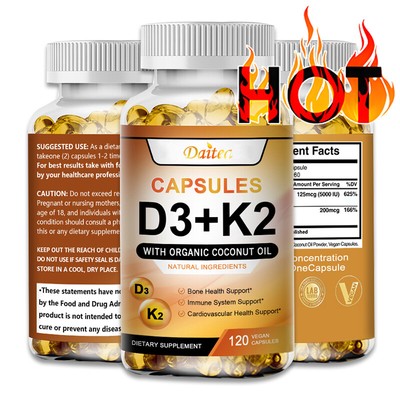 Vitamin K2 (MK7) with D3 5000 IU Supplement, Vitamin Capsules, Immune Health