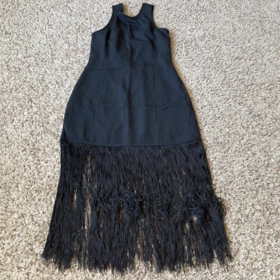 abercrombie fitch Womens Black Fringed Hem Dress Midi XS $90