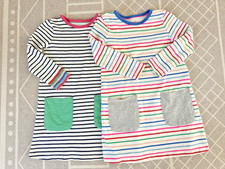 Lot MINI BODEN Girls Long Sleeve Dresses 100 Cotton Striped, Pockets, Size 6-7