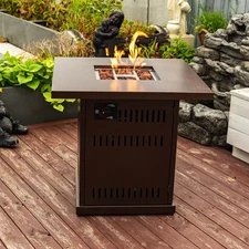 28" Brown Square Propane Fire Pit Table, 50,000 BTU Steel for Patio Deck